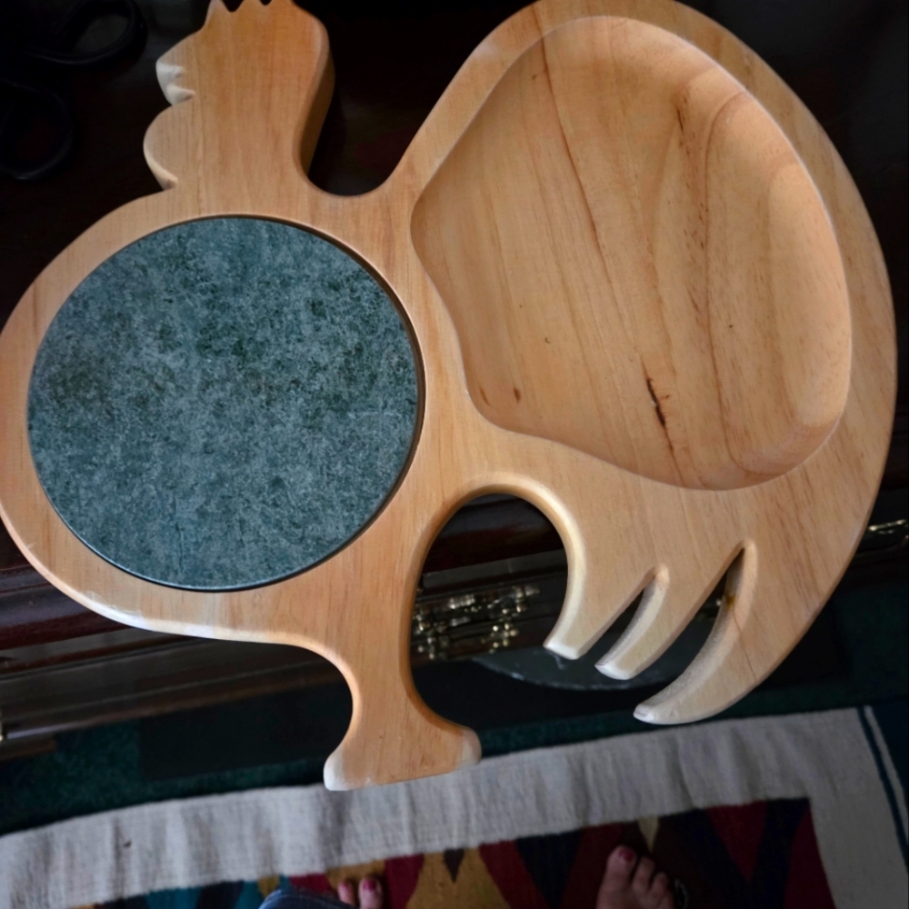Food Network Wooden Rooster Tray with Green Inlay
